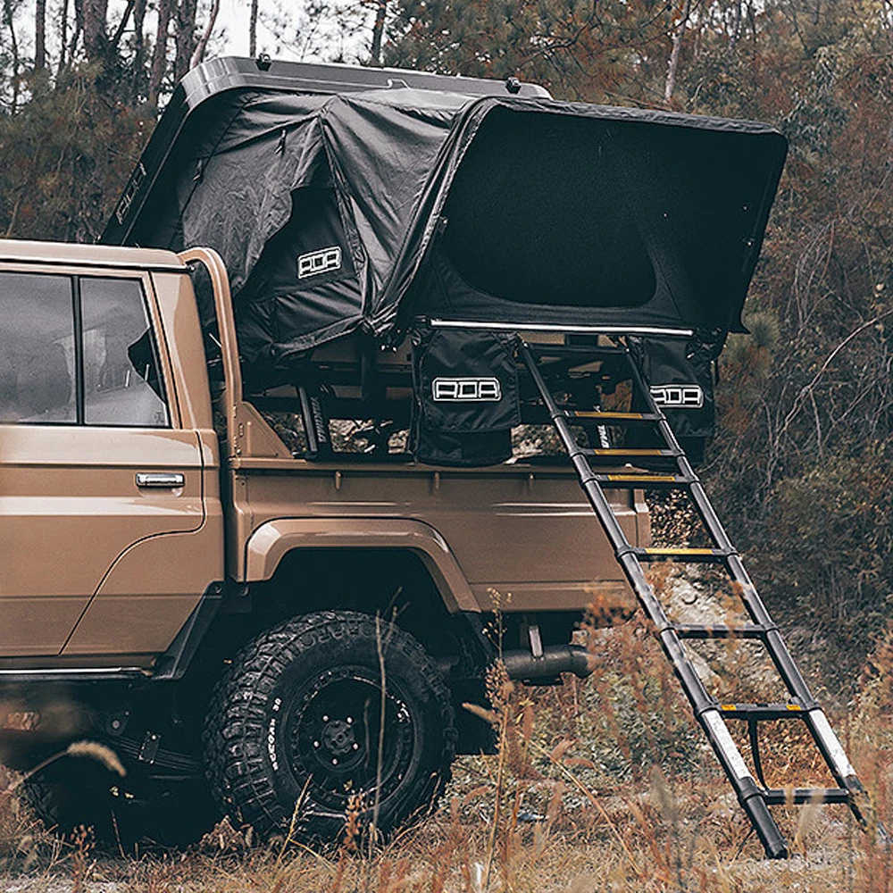 Custom OEM Factory 3-4 Person Hard Roof Top Tent Suv Family Truck Rooftop Tent With Two 1 Meter Led Light Bar