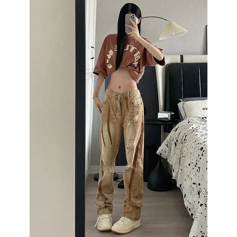 

Мужские джинсы Cool Men's Jeans High Street, зауженные, с эффектом удлинения ног, микро-клеш, модные, с эффектом потертости, прямые, в стиле «слэйт», с эффектом поношенности.