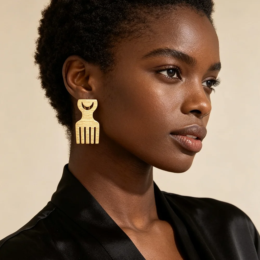 Nigerian ische vergoldete Ohrringe und Ring für Damen Persönlichkeit Design Ohrringe und Cocktail Ring Set afrikanische Verlobung feier – Detail 3
