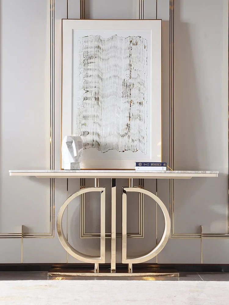 

Italian light luxury natural marble porch table high-grade 18K gold decorative table villa storage porch cabinet