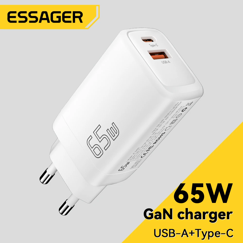 Essager 65W GaN USB C Charger Quick Charge QC PD4.0 3.0 Type C Charger Korea UE Plug For Iphone 14 13 Pro Huawei MacBook Laptop