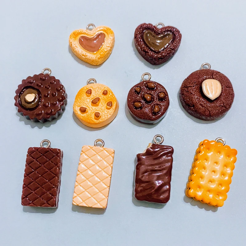 10pcs Chocolate Wafer Biscuit Bread Food Resin Charms For Jewelry Making Necklace Keychain Earrings Pendants DIY  Accessories