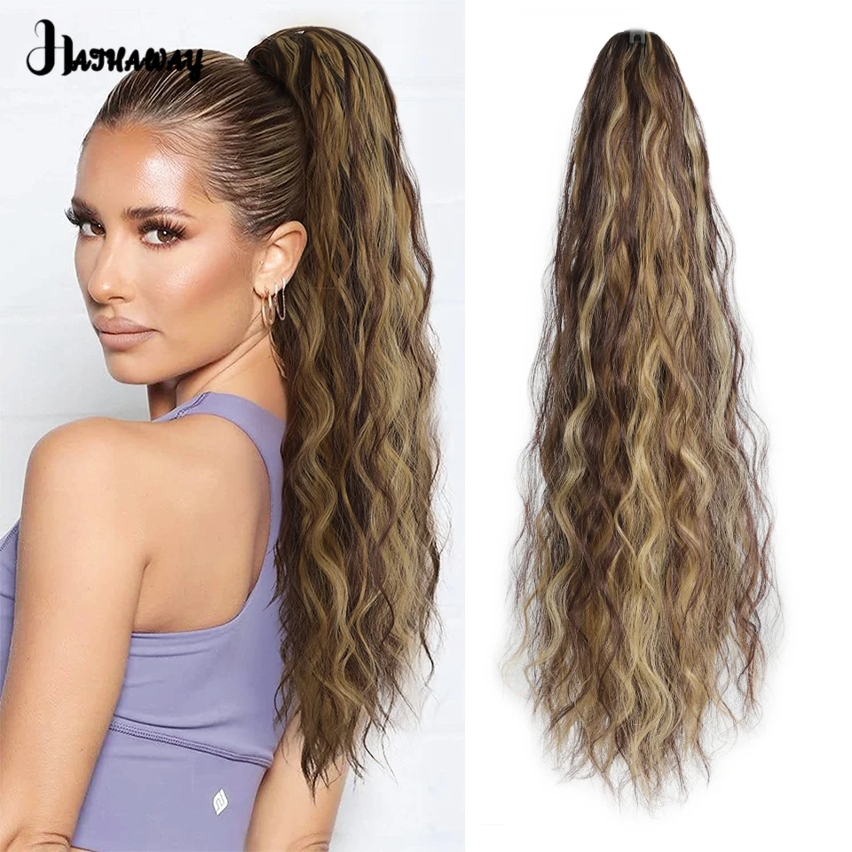 20 Inch Wavy Ponytail Female Synthetic Drawstring Design Fluffy High Ponytail Brown Gradient pParty Shopping Commuting Daily Wea