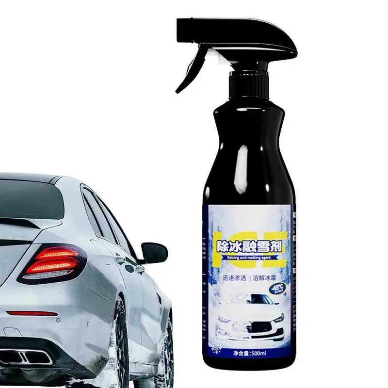 Car Snow Melting Spray 500ml Glass Spray Fast-Acting Snow Melting Glass Winter Care Products For Headlights Keyhole Exhaust Pipe