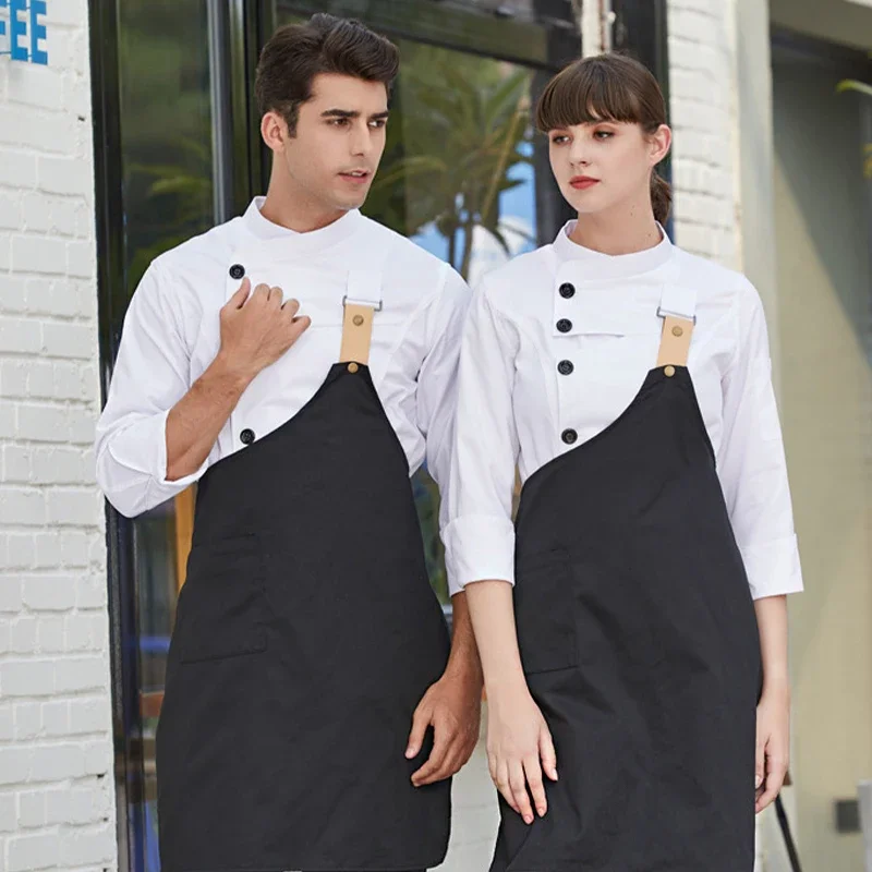 Veste et tablier de chef à manches longues pour hommes, vêtements de cuisine d'hôtel, uniforme de cuisine de restaurant occidental, chemise de service alimentaire, mode