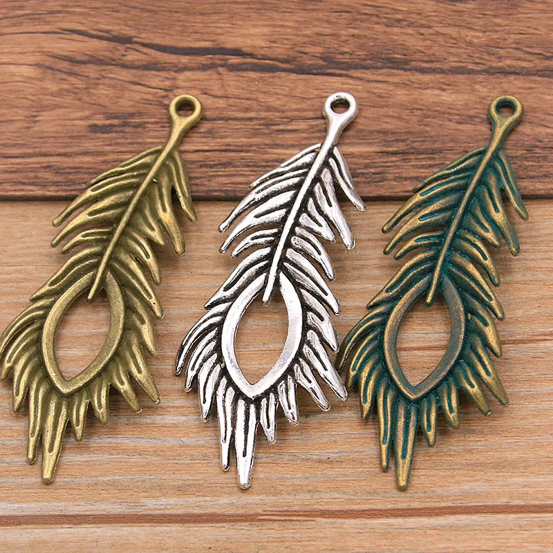 2Pcs/Lot 27X70mm 3 Color Big Feather Charms Animal Pendant Jewelry Metal Alloy DIY Necklace Bracelet Earrings Handwork Marking
