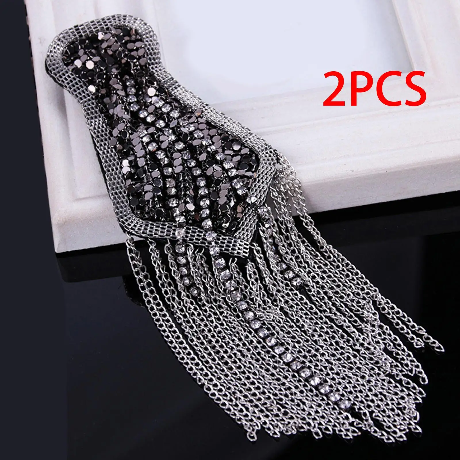 Rhinestone Shoulder Epaulette Fringe Tassel Brooch for Women Men Luxury Ceremony Party Coat Decoration