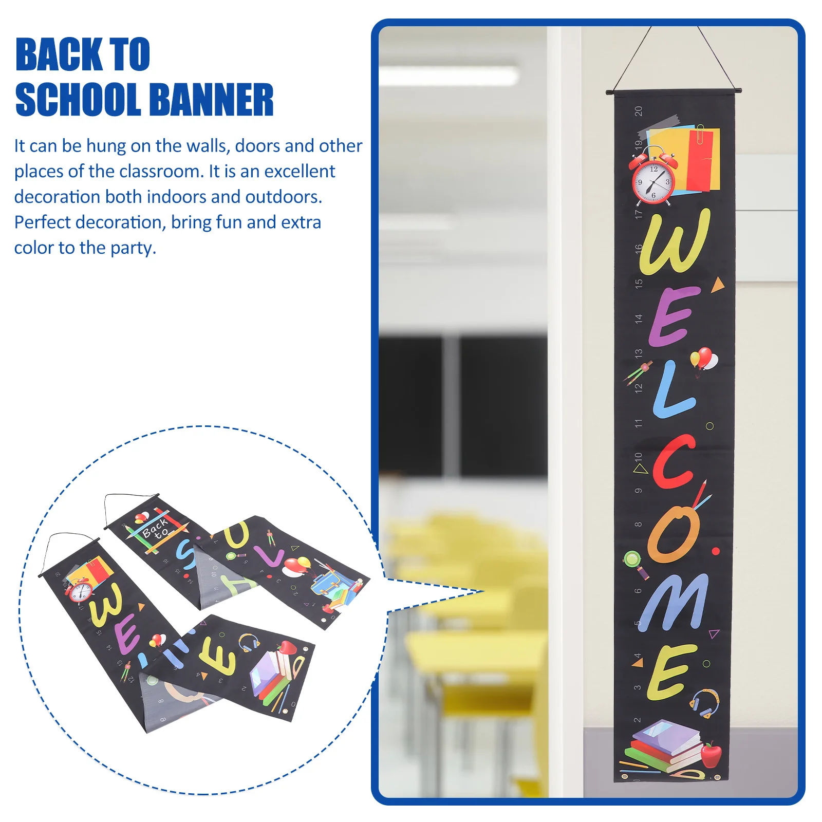 

1Pair School Door Banner Welcome Back to School Printed Porch Sign Bright Color Fastness Decor for Indoor Outdoor Classroom