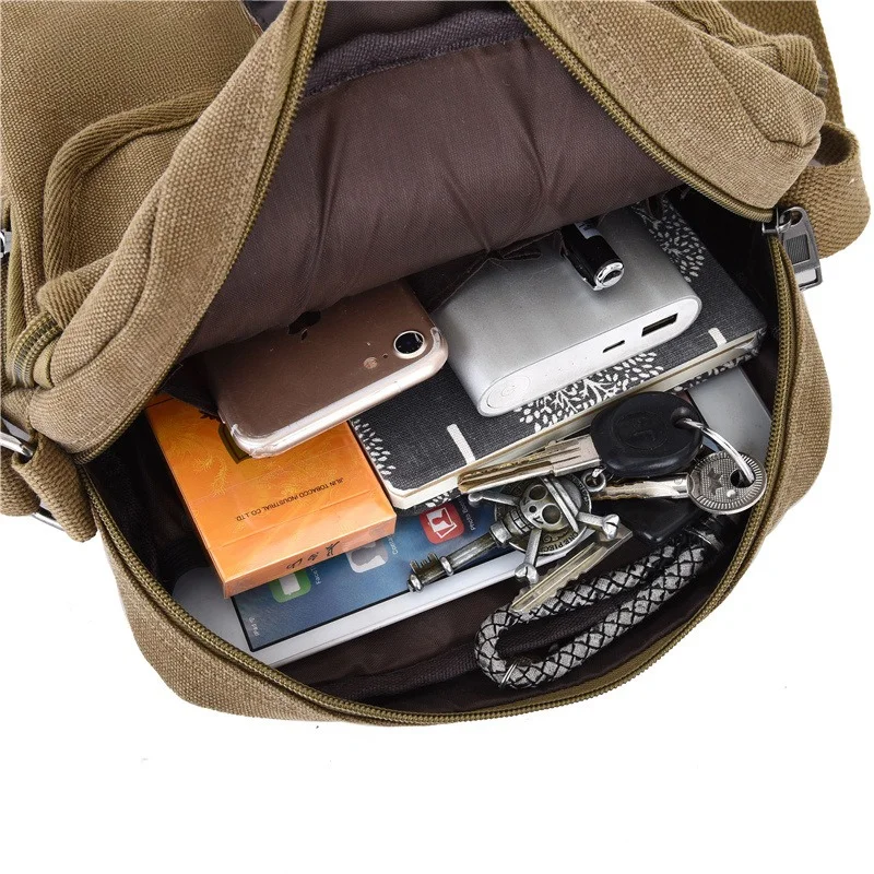 Herren Canvas-Umhängetasche, Vintage Crossbody-Messenger-Tasche mit Mehreren Fächern, Lässige Schultertasche für Reisen, Arbeit und Täglichen Gebrauch – Detail 5