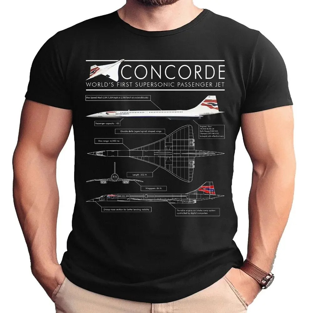 Concorde British Airways Schematic Design T-Shirt Y2K tops Unisex Summer Short Sleeve