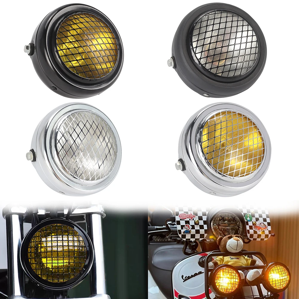 Universal Motorrad runder Scheinwerfer Front Mesh Grill Lampen schirm Scheinwerfer schwarz für