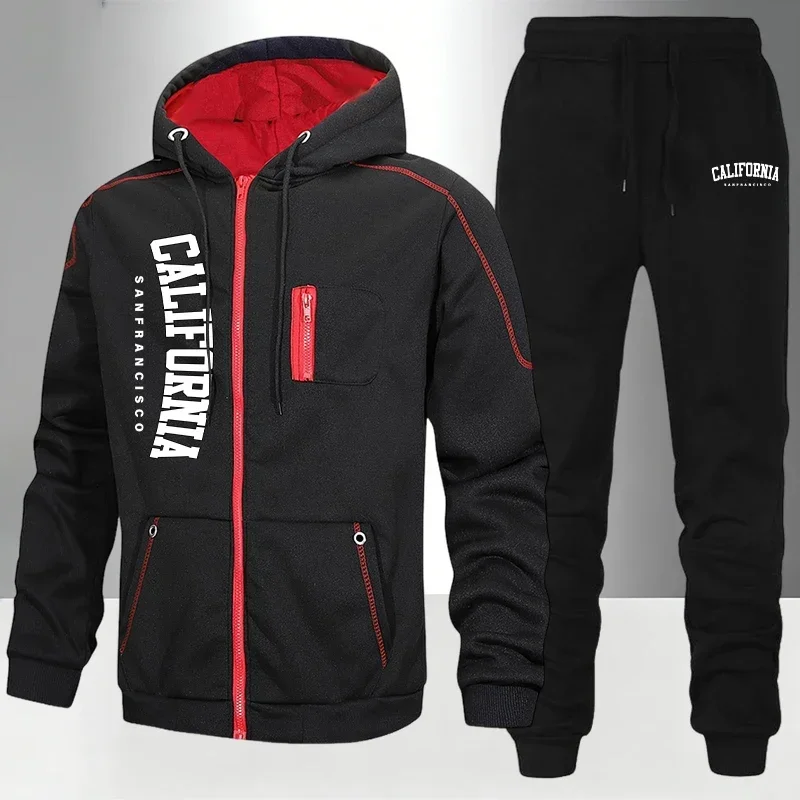 Immagine 5: Tute da Uomo + Pantaloni da Jogging, Completo Due Pezzi Invernale con Felpa Stampata con Cerniera e Cappuccio, Casual per Fitness e Sport 2026