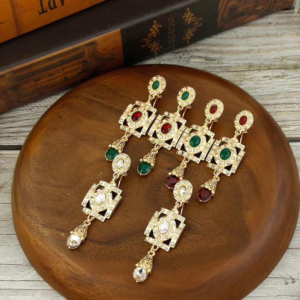 Sunspicems Chic Gold Farbe Marokko Tropfen Ohrring für Frauen Quadrat Runde Kristall Arabisch Braut Ohrring Algerien Hochzeit Schmuck Geschenk