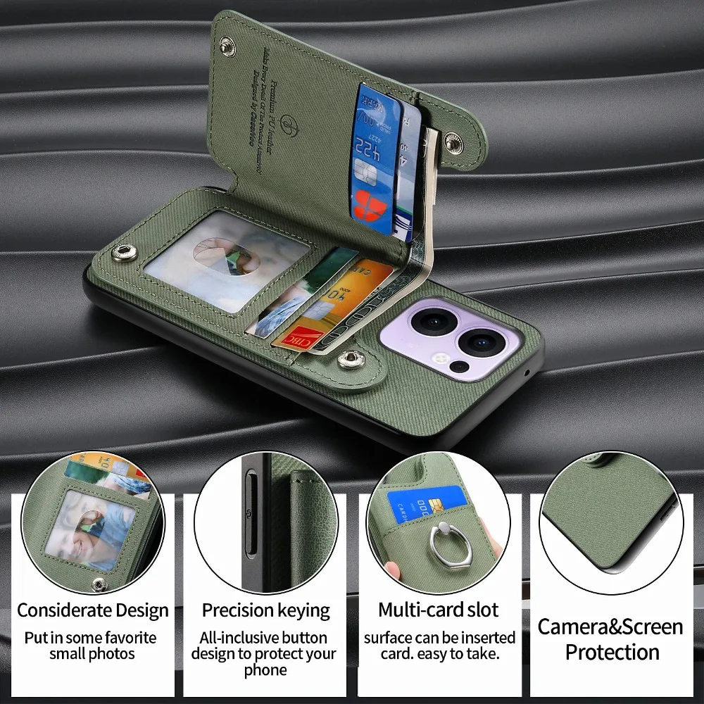 Luksusowe etui skórzane z ochroną RFID, portfel na karty, tylna obudowa do OPPO Reno 16 15 14 13 FS Reno13 F Reno 15 Pro 15A 16F 13A 14F 15F, z pierścieniem — zdjęcie produktu 5