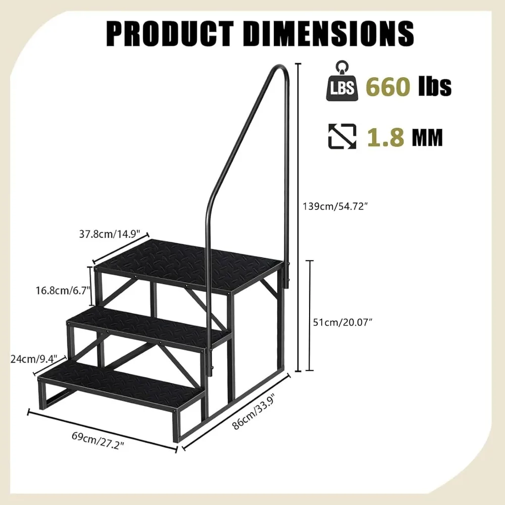سلم حوض سباحة عالي التحمل فوق الأرض للاستخدام الخارجي، يدعم 660 رطل، خطوات محمولة للمركبات الترفيهية والمنزل، مثالي للوصول إلى Ar العالي