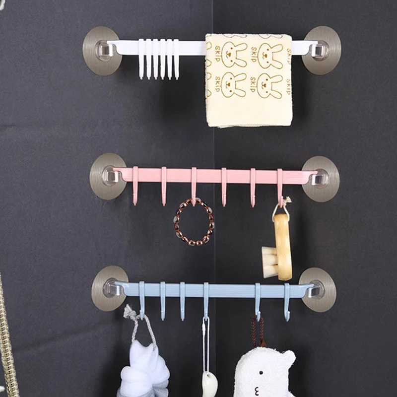 Blue/White/Pink Suction Cup Type Hook 6 Rows For Kitchen Bathroom Corner Suspension Without Marks Hanger Hook-New