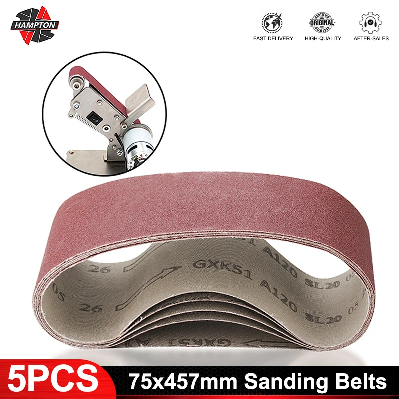 HAMPTON 75x457mm Sanding Belts 5pcs Sanding Band Set Grit 40/60/80/120 Sander Grinding Polishing Tools