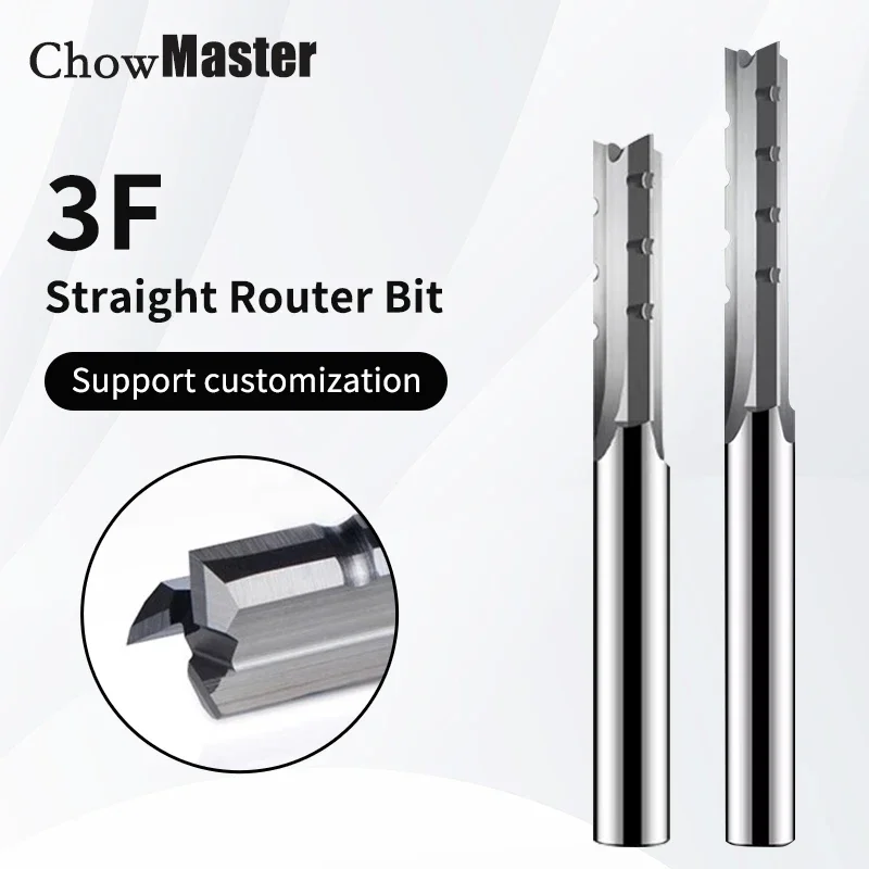 Chowmaster 3 Flutes TCT Trimming Straight Milling Cutter for MDF Plywood Chipboard Hard Wood Drill Engraving Router Bit Endmil