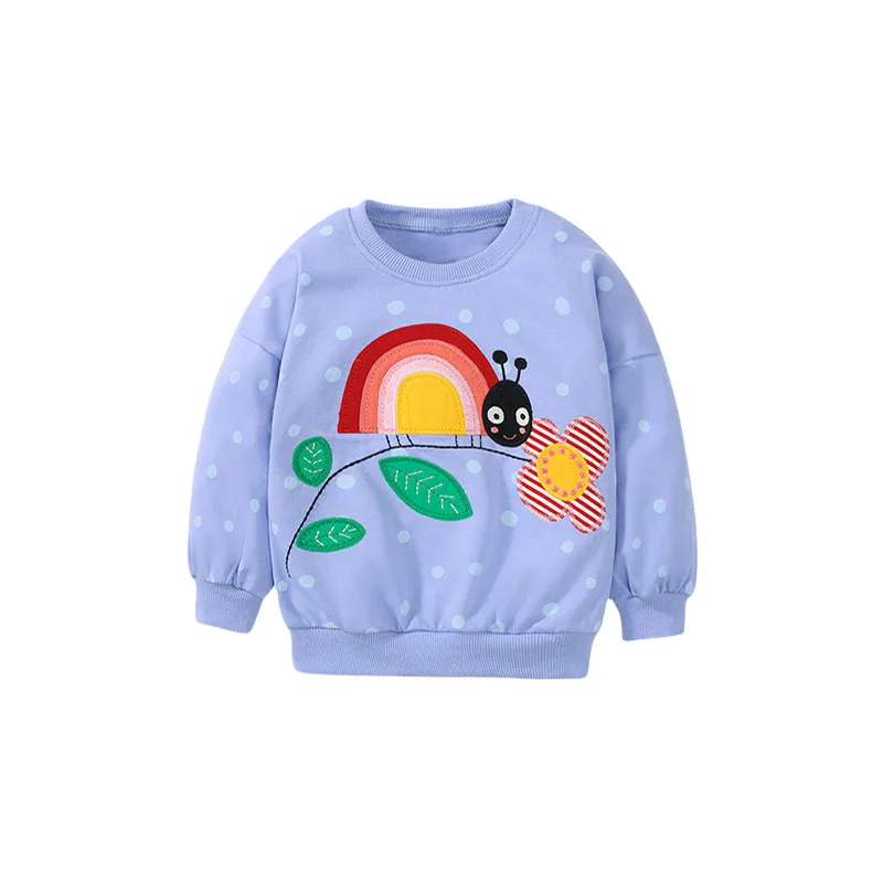 

Jumping Meters 2-7T Blue Girls Sweatshirts For Autumn Spring Embroidery Long Sleeve Hooded Shirts Dots Baby Clothing Shirts