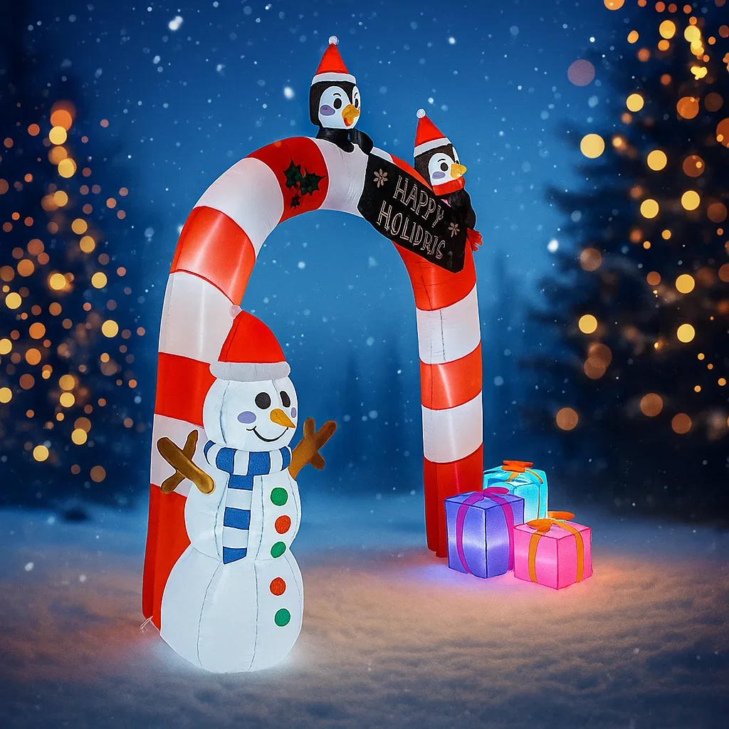7,8 Fuß LED aufblasbare Hof Torbogen Dekorationen Schneemann Pinguin Zeichen Weihnachten Home Decor Ornamente liefert Weihnachten Urlaub Spielzeug Geschenk