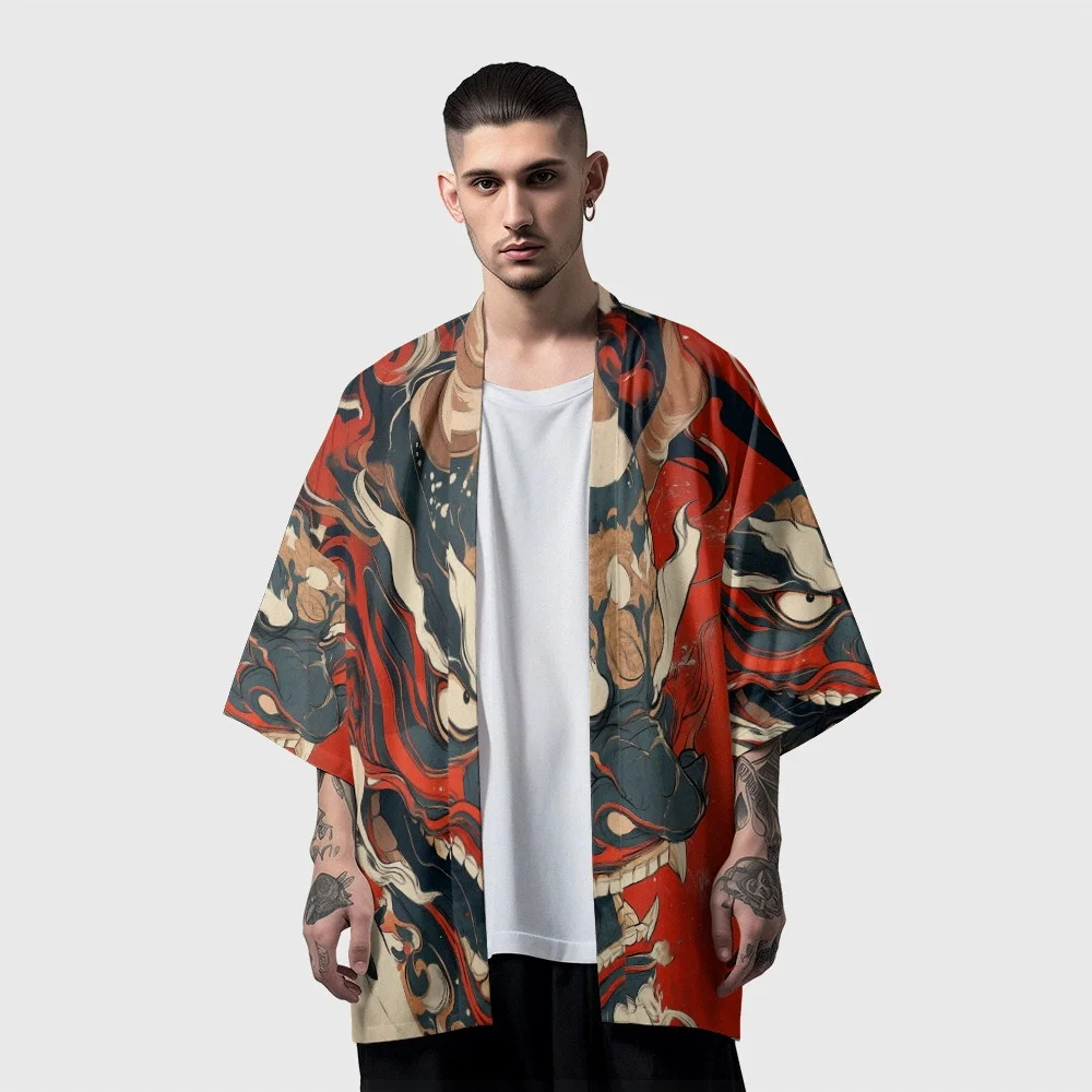 

Fashion Harajuku Anime Dragon Print Women Yukata Casual Cardigan Kimono 2025 Summer Beach Shirt Japanese Haori Clothes