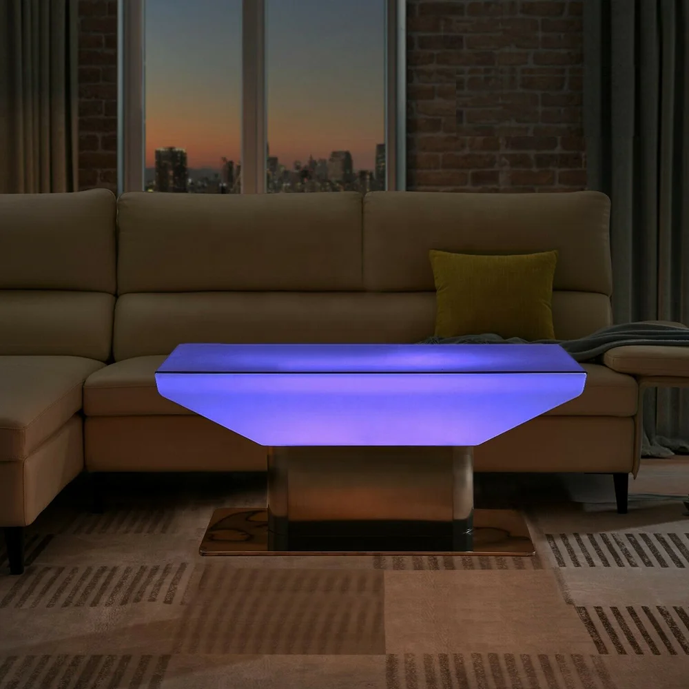 Remote Rgb Color Changing Led Night Club Coffee Table With Stainless Steel Stand Portable Plastic Illuminated Led Table