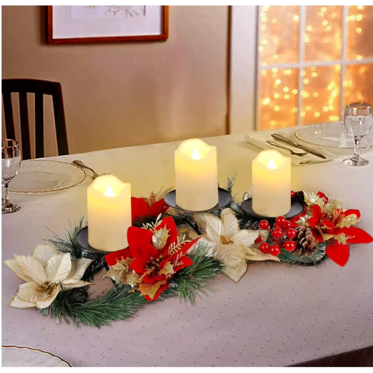 Christmas Decor Cones Red Berry Table Centerpieces with 3 Candle Holders Heart candles Candles scented Morhers day gifts Candle