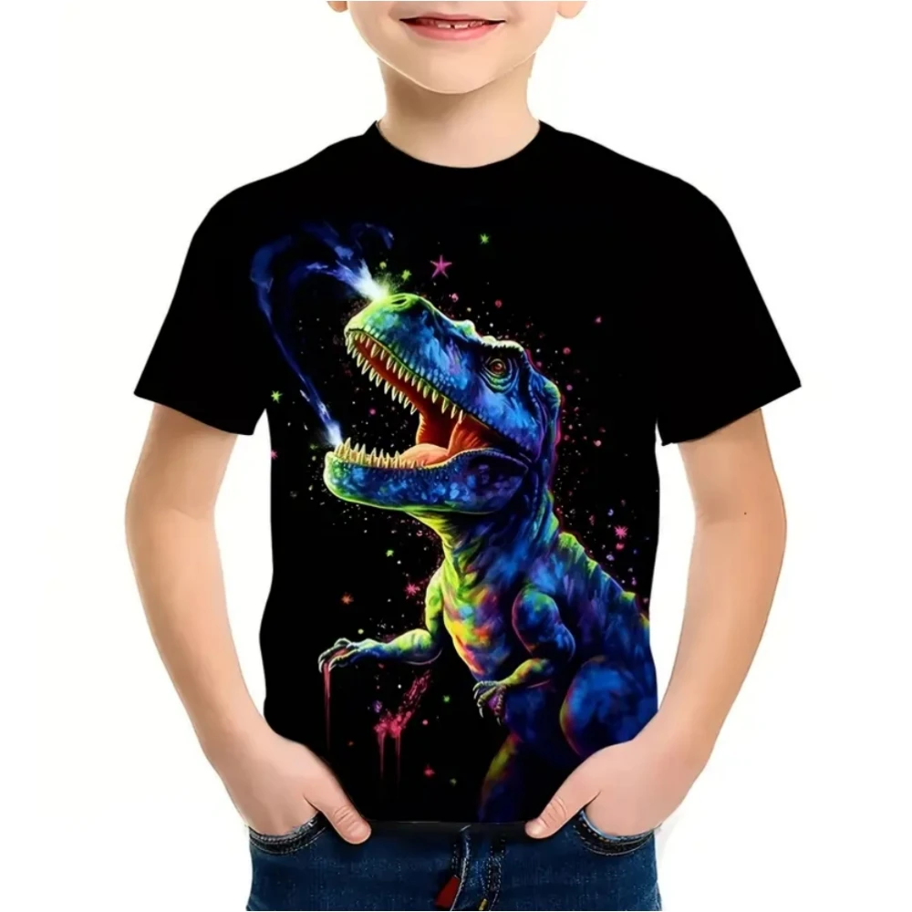 Fashion 3D Printed Cartoon Dinosaur Pattern T-shirt for Adults and Children Summer Round Neck Short Sleeved High Quality Top