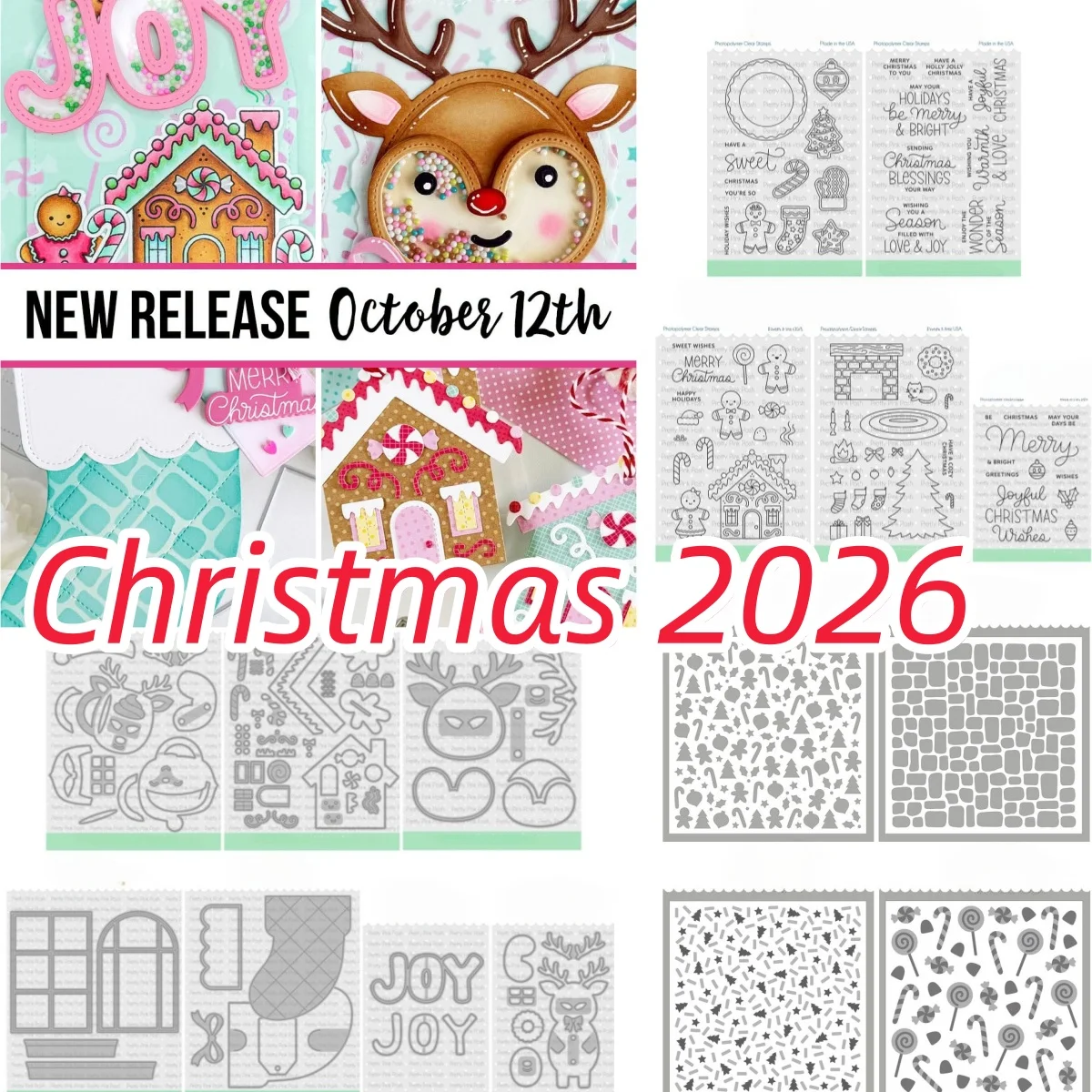 Christmas 2026 Holiday Collection Reindeer Mugs Windows Stocking Metal Cutting Dies Clear Stamps Stencil for DIY Making Card