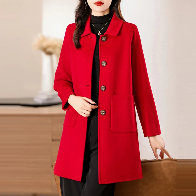 2025 Women's 100% Cashmere Thick Double sided Long Jacket Classic Multi functional Fashion Suitable for Business