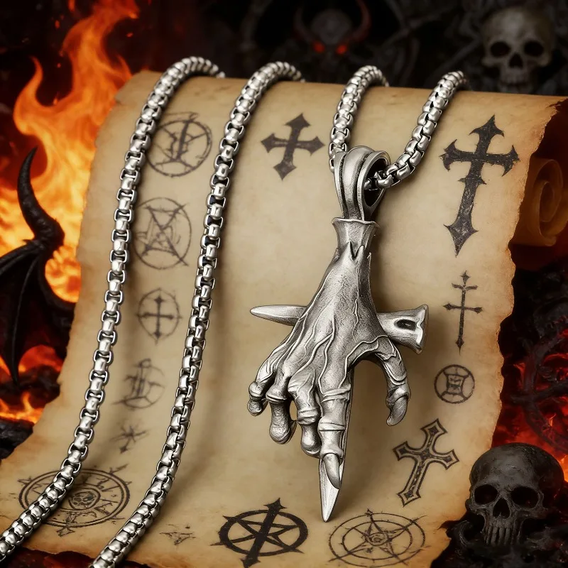 The Retro Necklace of The Cross That Seals The Devil's Hand The Holiday Props and Jewelry Worn on Halloween in Europe Regions