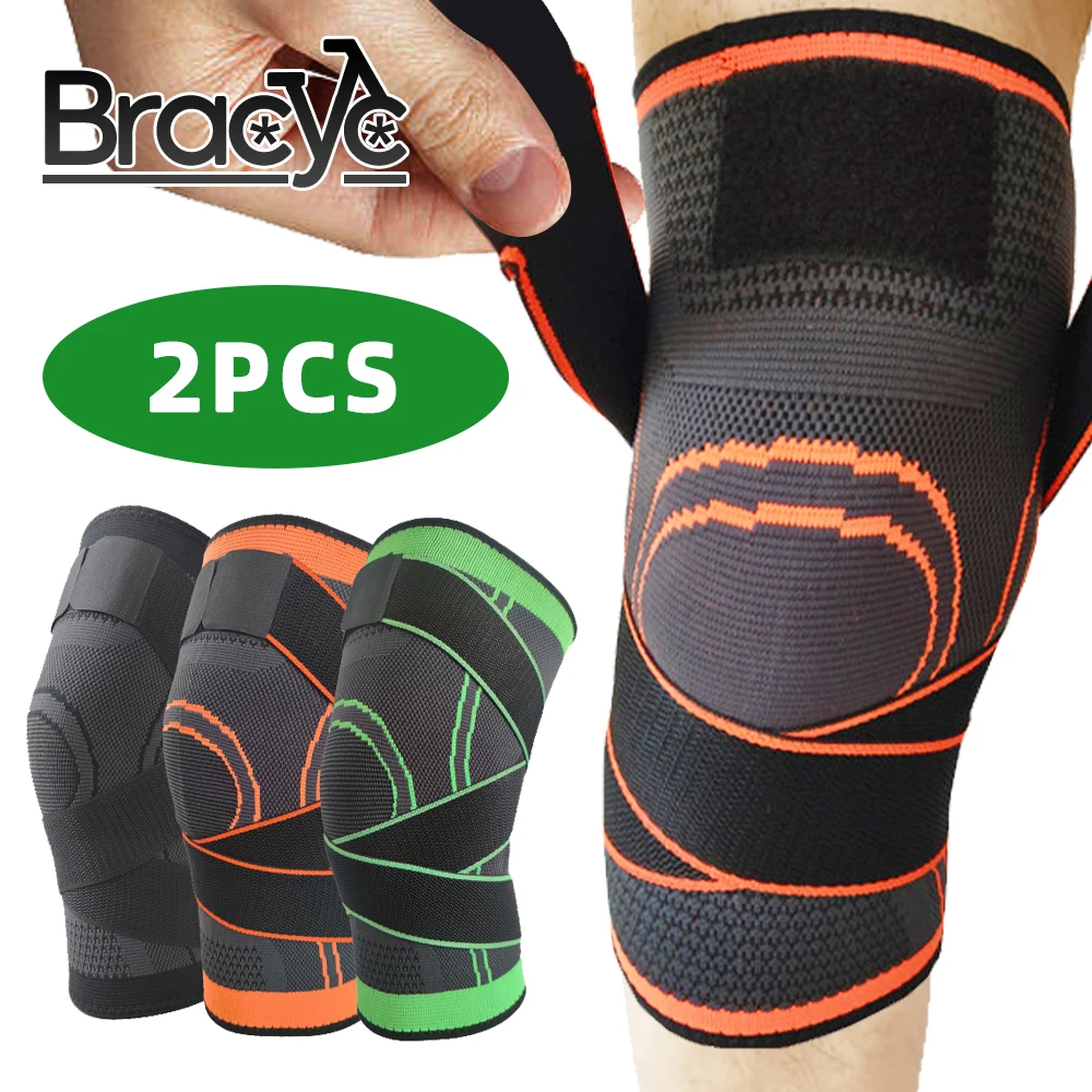 2PCS Fitness Running Cycling Knee Support Braces Elastic Nylon Sport Compression Knee Pad Sleeve Pressurized Kneepad Basketball