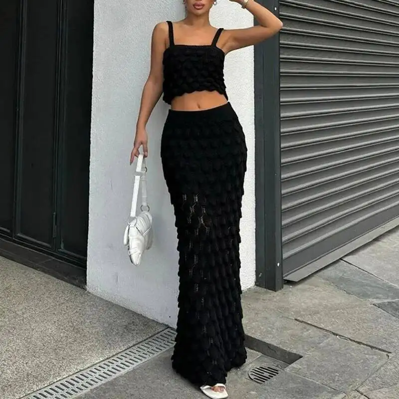 المرأة الأنيقة كل مطابقة سترة الصلبة PC وتتسابق أزياء الجاكار الجوف سليم الدعاوى مثير قبالة الكتف حبال تنورة طويلة مجموعة