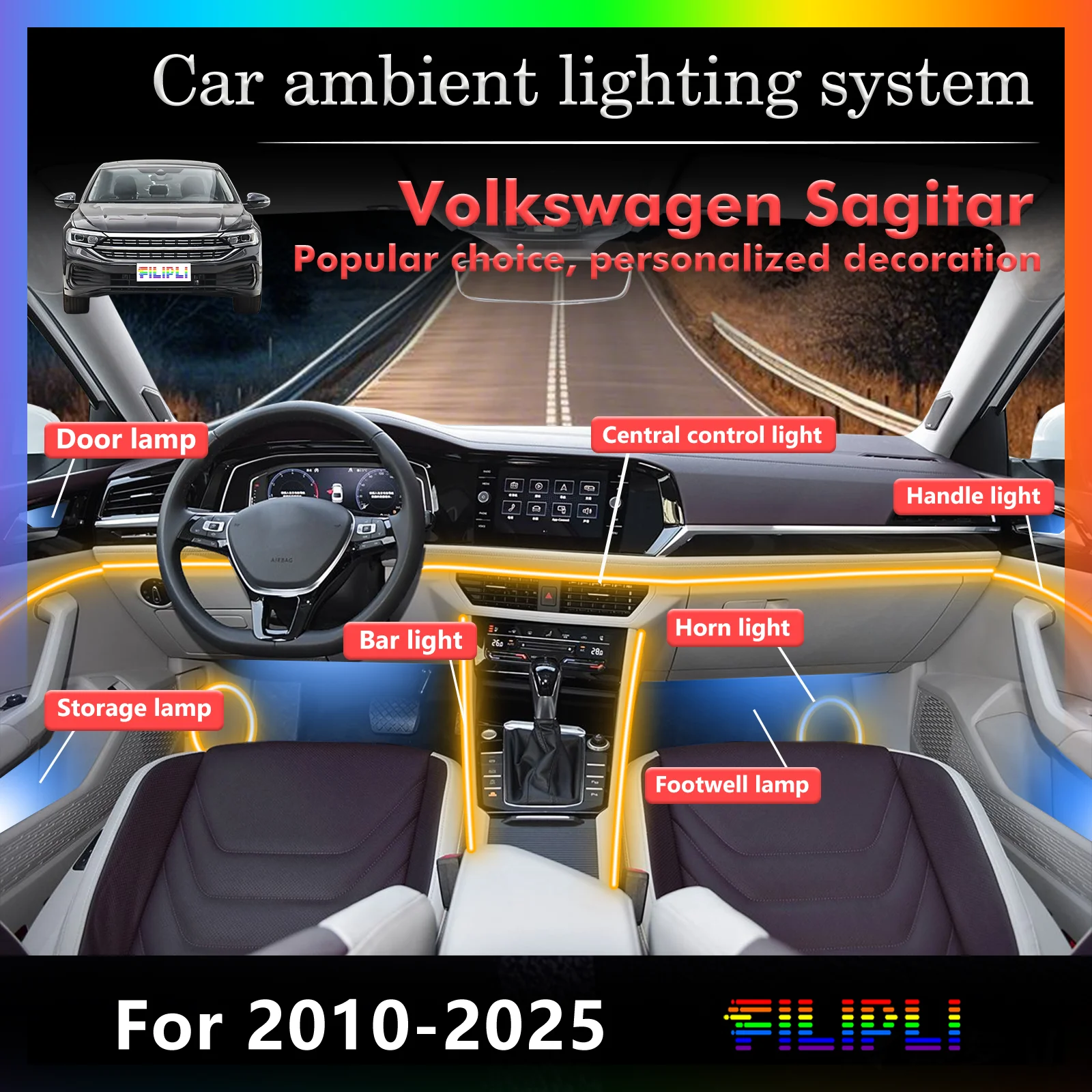 24 In1 for BMW X4 series F26 G02 Car LED Ambient Lamps Colorful Atmosphere Lights Auto Interior Neon Strip 64 RGB Lighting 12V