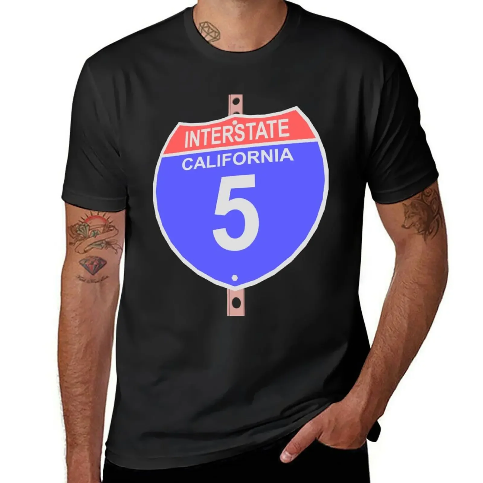 Interstate highway 5 road sign in California T-Shirt anime figures summer tops animal prinfor boys cute clothes men t shirt