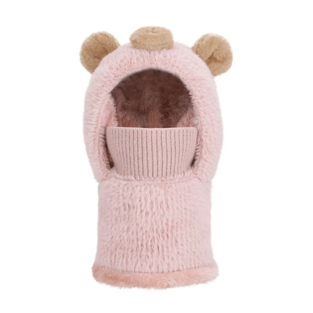 

New Children's Balaclava Hat Windproof Thick Warm Warm Knitted Cap Integrated Ear Protection Kids Bear Hat Winter Season