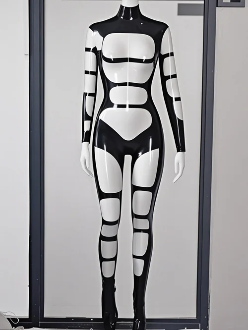 

Latex Rubber Gummi Catsuit Fashion club Bodysuit tight blue&White uniforms Suit Cosplay Purely handmade