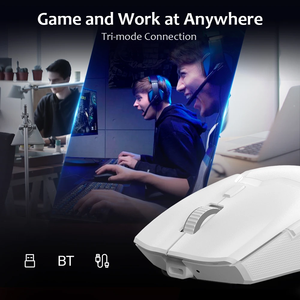 Go! M800 PRO PAW3370 White Wireless Gaming Mouse Wired Programmable Ergonomic Mice Type C Rechargeable For Windows Mac