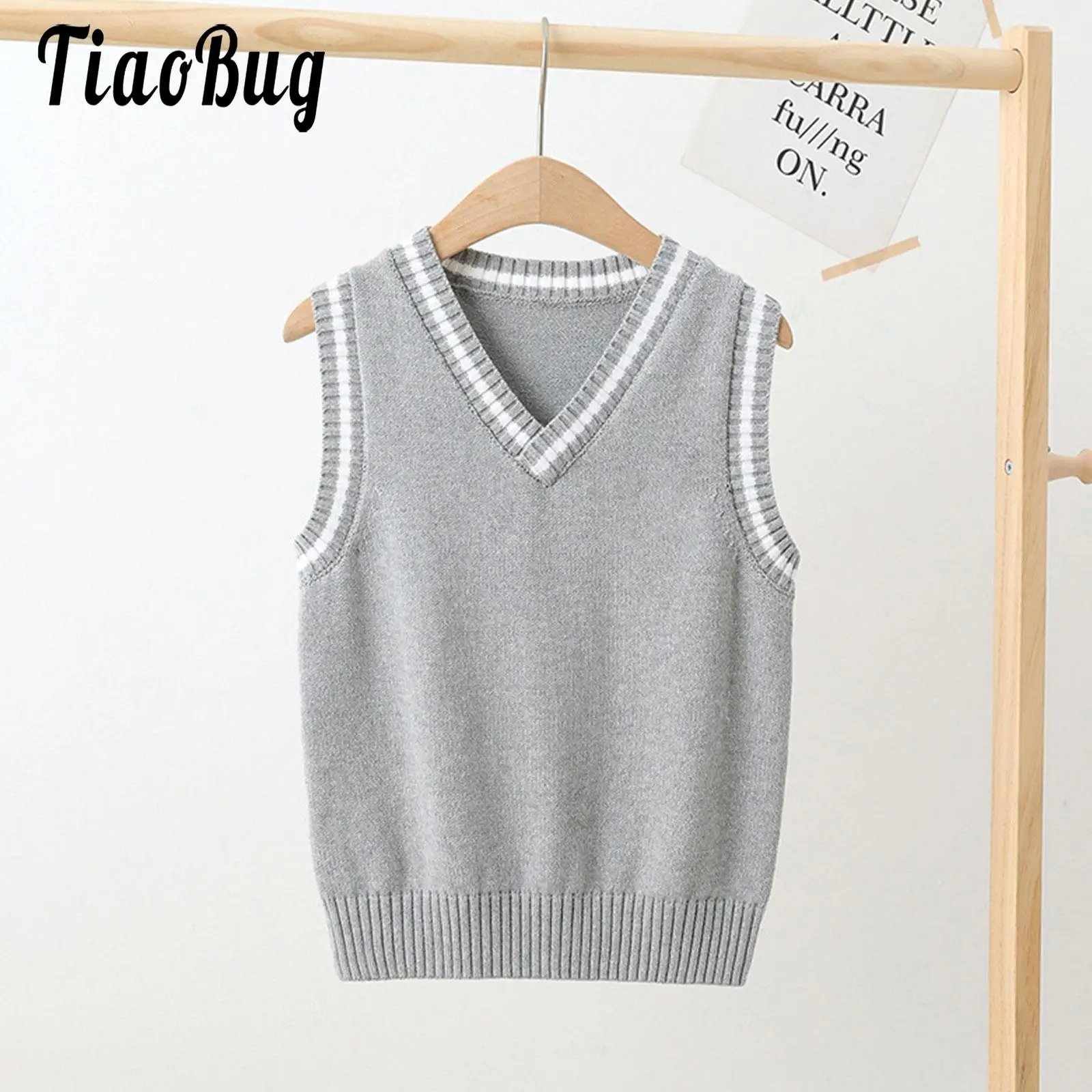 

Girls Boys Sweater Vest V-Neck Knitted Pullover School Uniforms Sleeveless Cardigan Waistcoat Unisex Kids School Daily Clothes