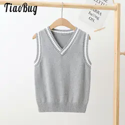 Girls Boys Sweater Vest V-Neck Knitted Pullover School Uniforms Sleeveless Cardigan Waistcoat Unisex Kids School Daily Clothes