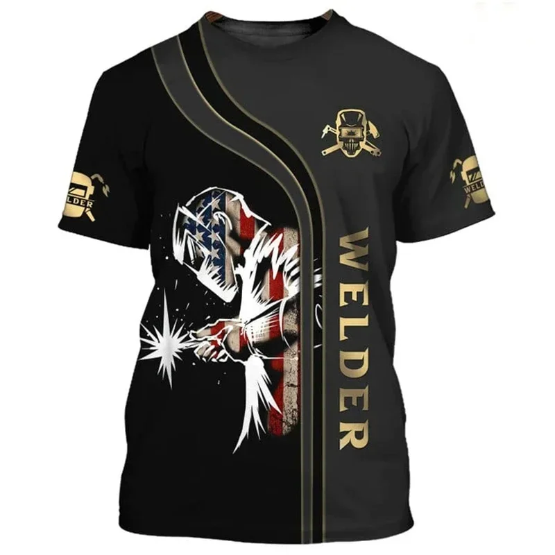 Trendy Men's Welder Graphic T Shirt 3D Welding Spark Print Short Sleeve Casual Work Tee Tops for Welder Gift