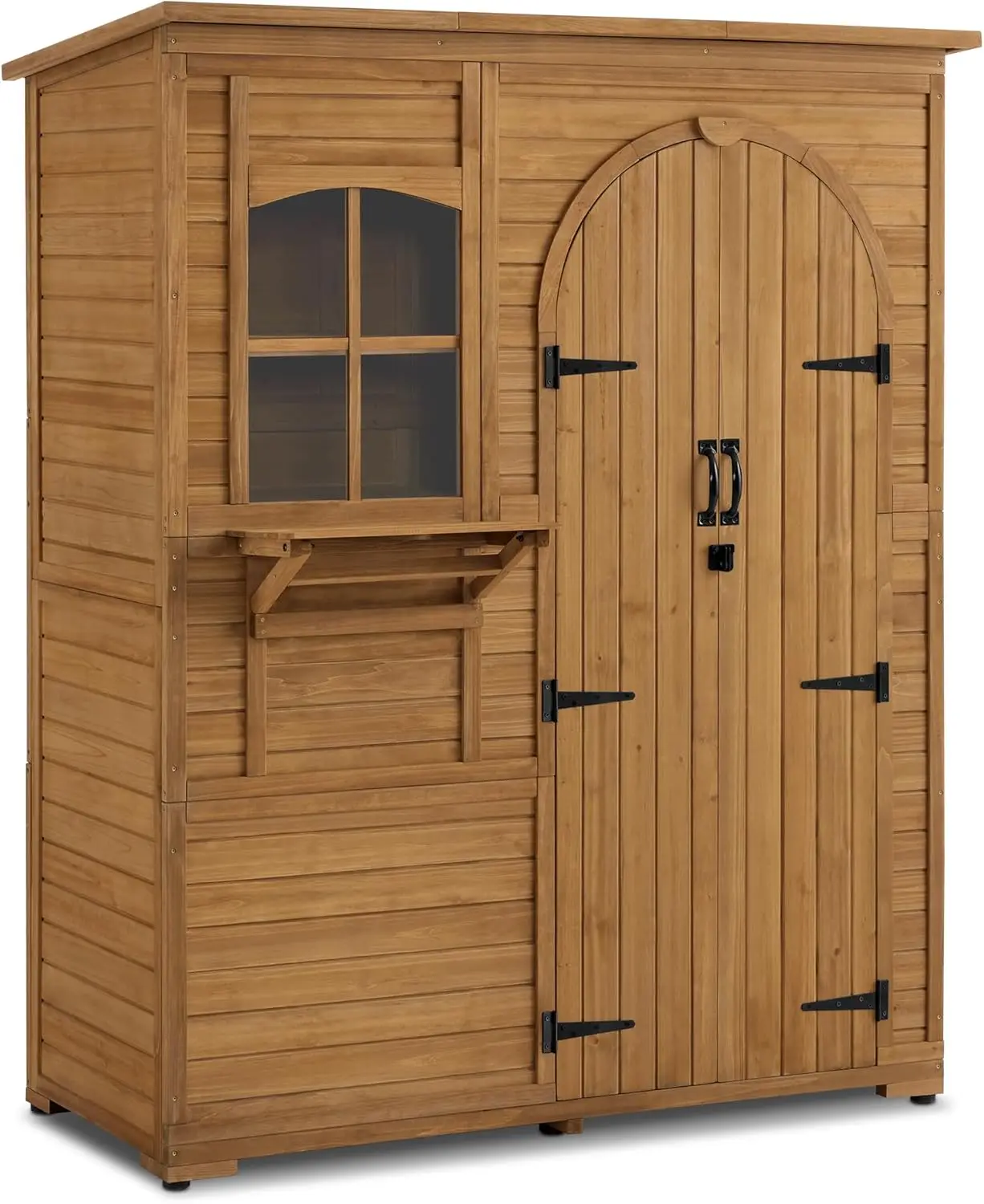 

Outdoor Storage Cabinet Outside Wooden Storage Cabinet with Waterproof Asphalt Roof and 3 Shelves Tall Tool Shed