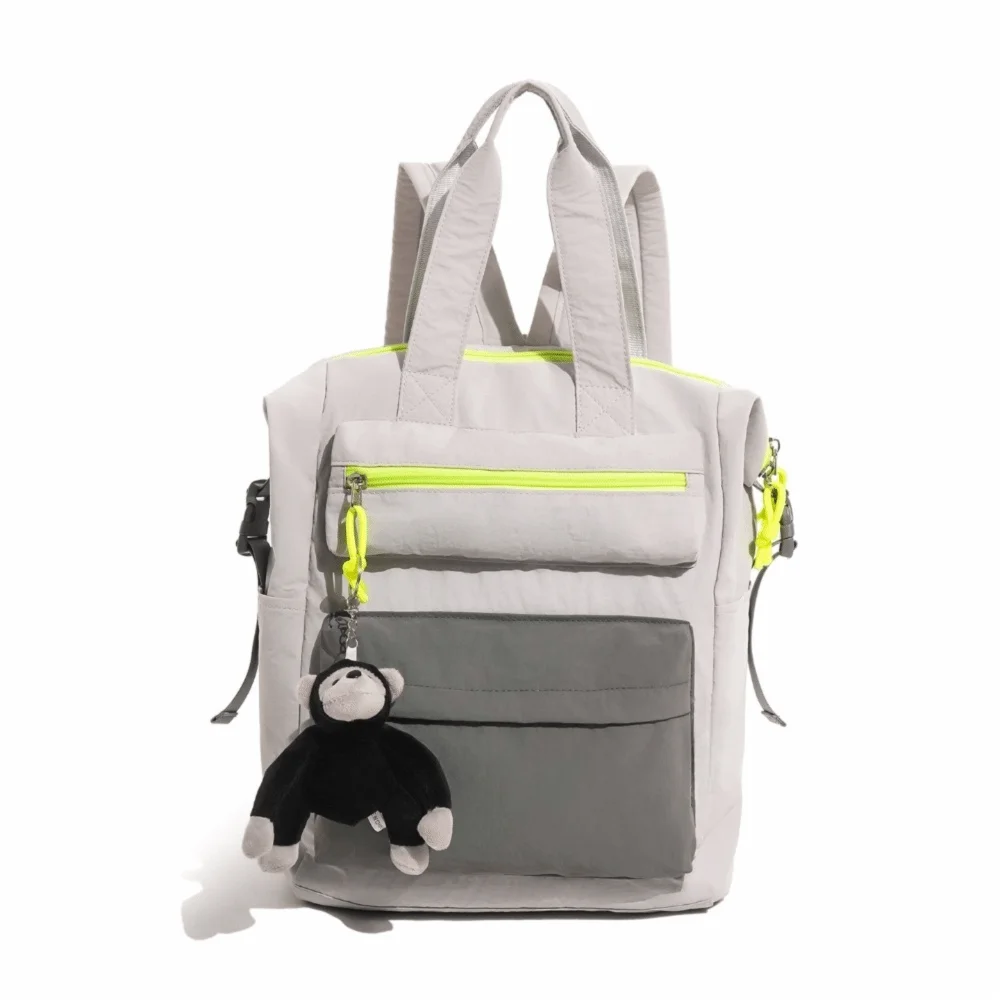 Large Capacity Dopamine Backpack Monkey Pendant Waterproof Color Block Backpack Minimalist Adjustable Lightweight School Bag