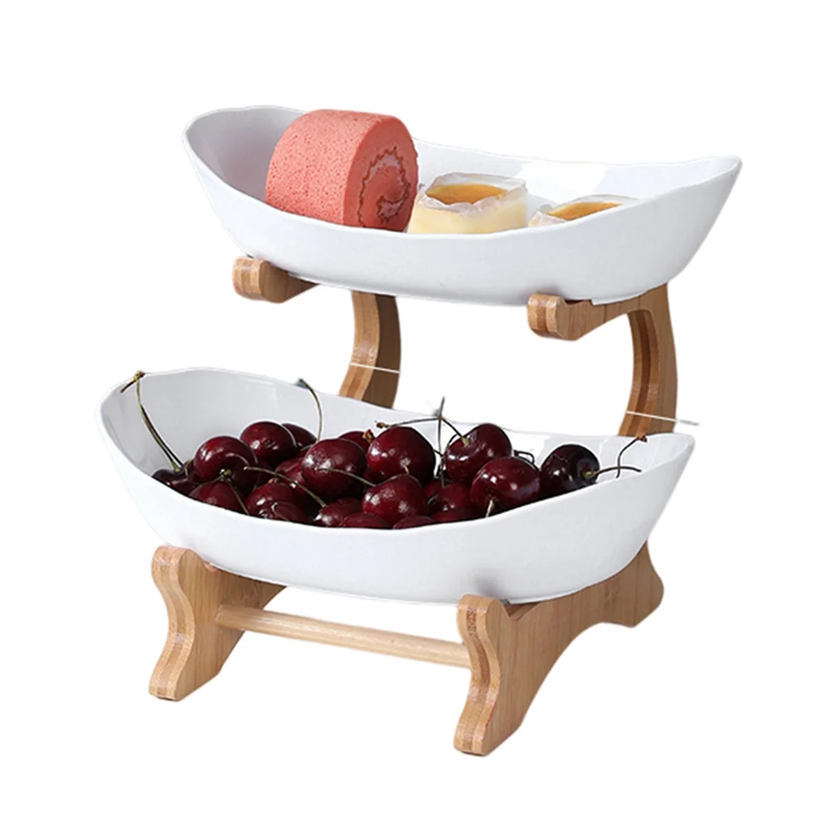 

Double Layer Modern Wooden Living Room Multi-Layer Snack Net Red Fruit Plate Wooden Dessert Plate White