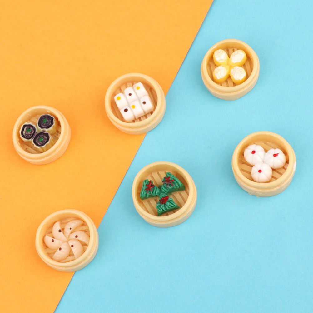 6 pçs ornamentos de vapor simulado mini brinquedos de comida miniaturas estatuetas cozinhar artificial
