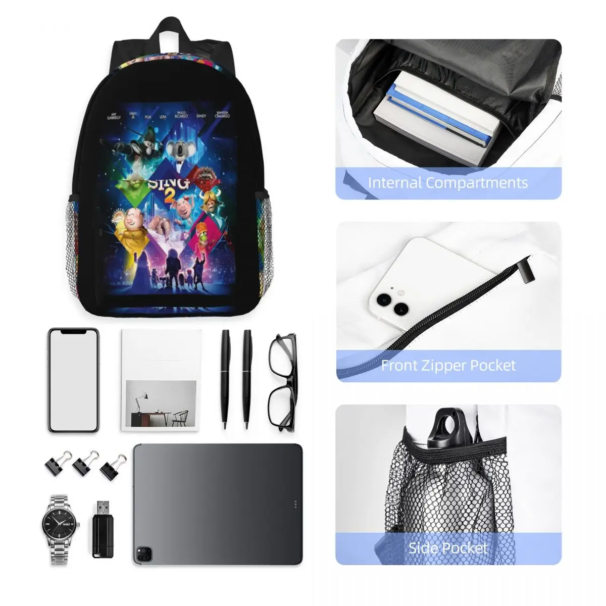 Movie Sing 2 Backpack Student Boys Girls BookBag Men Women School Bag Computer Shoulder Bags