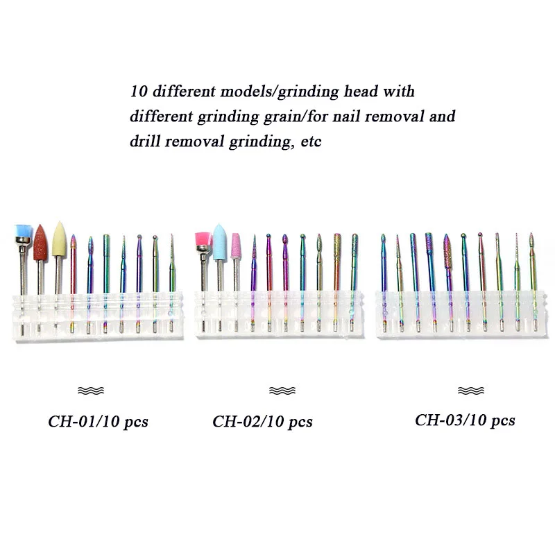 Tungstênio Esculpido Prego Conjunto Cabeça Polonês, Galvanoplastia Manicure, Esfoliante e Removendo Unhas, 10pcs por conjunto