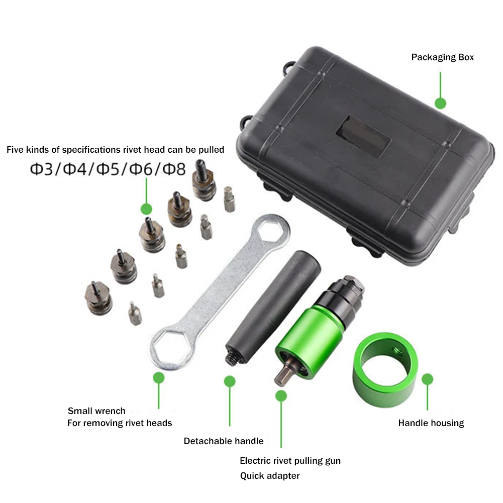 Pistol paku keling elektrik, pistol paku keling pneumatik dengan kunci otomatis, suku cadang pengganti bahan Aloi aluminium untuk perlengkapan bor elektrik