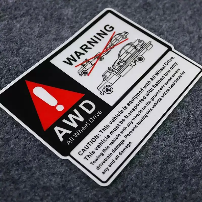 AWD All Wheel Drive Warning StickersFlat Trailer Caution Drivetrain Reminder Safety Alert Decals for SUV&Truck Window Body Decor