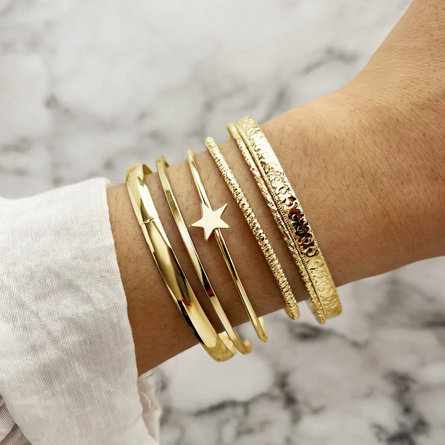 6Pcs /Set Vintage Punk Open Mouth Five-Pointed Star Bracelet Set Women Golden Geometric Metal Irregularity Bracelet PartyJewelry